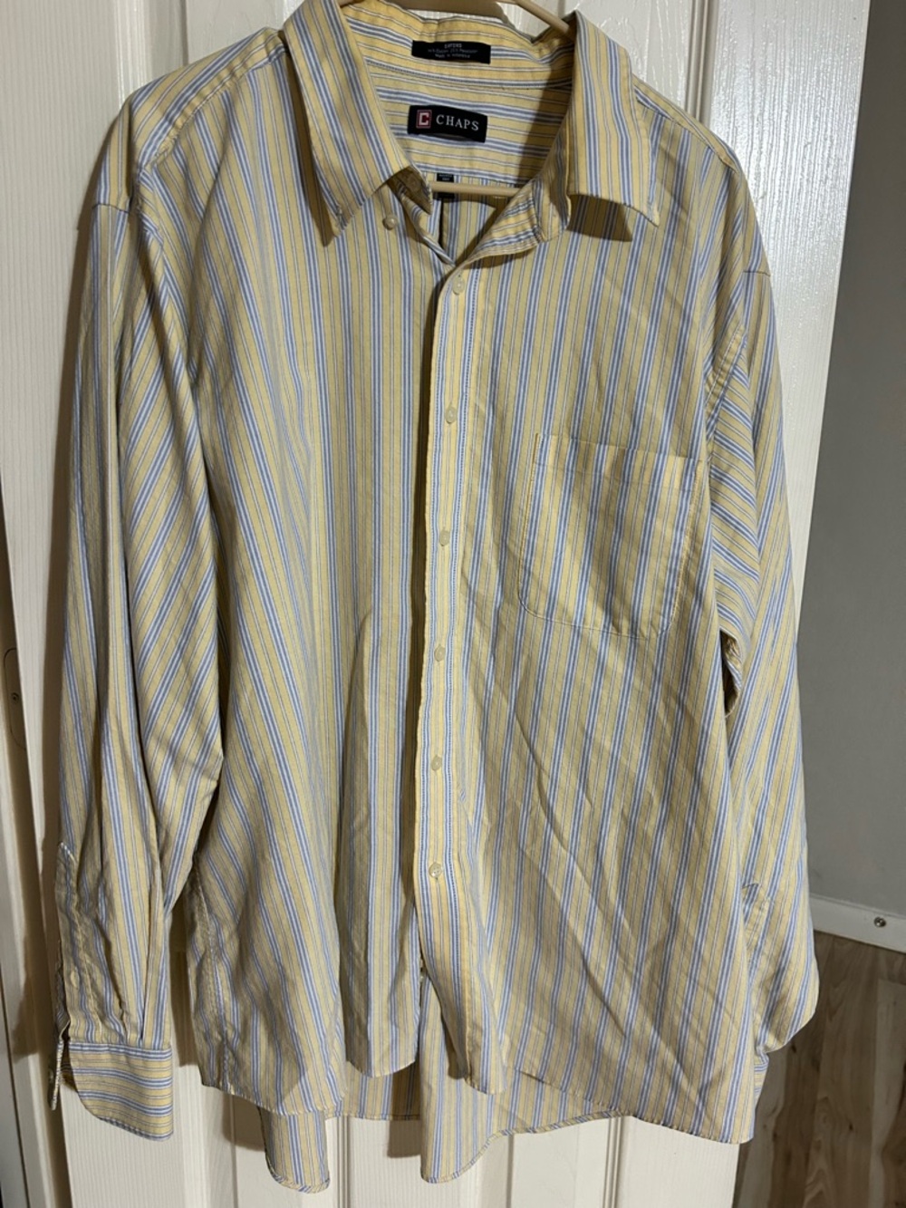 Chaps Yellow, Blue and White Striped Button-Down Shirt